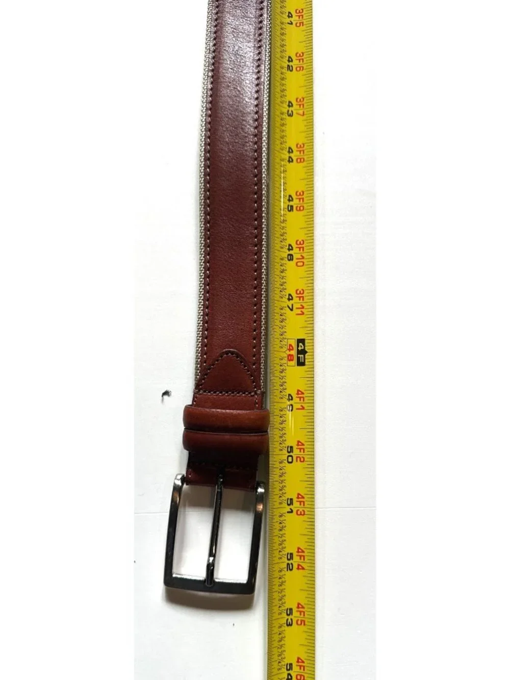 Brown Leather & Canvas Handcrafted Belt Made In Italy With Silver Buckle Size 44
